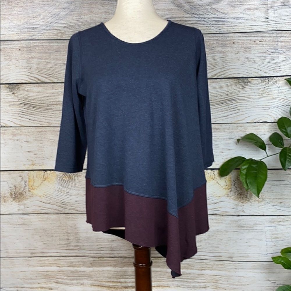 Three Dots Asymmetric Top Sweater Navy Blue Plum L